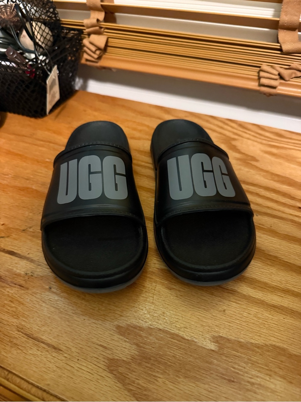 UGG Black Rubber Slide Sandals with Logo Detail